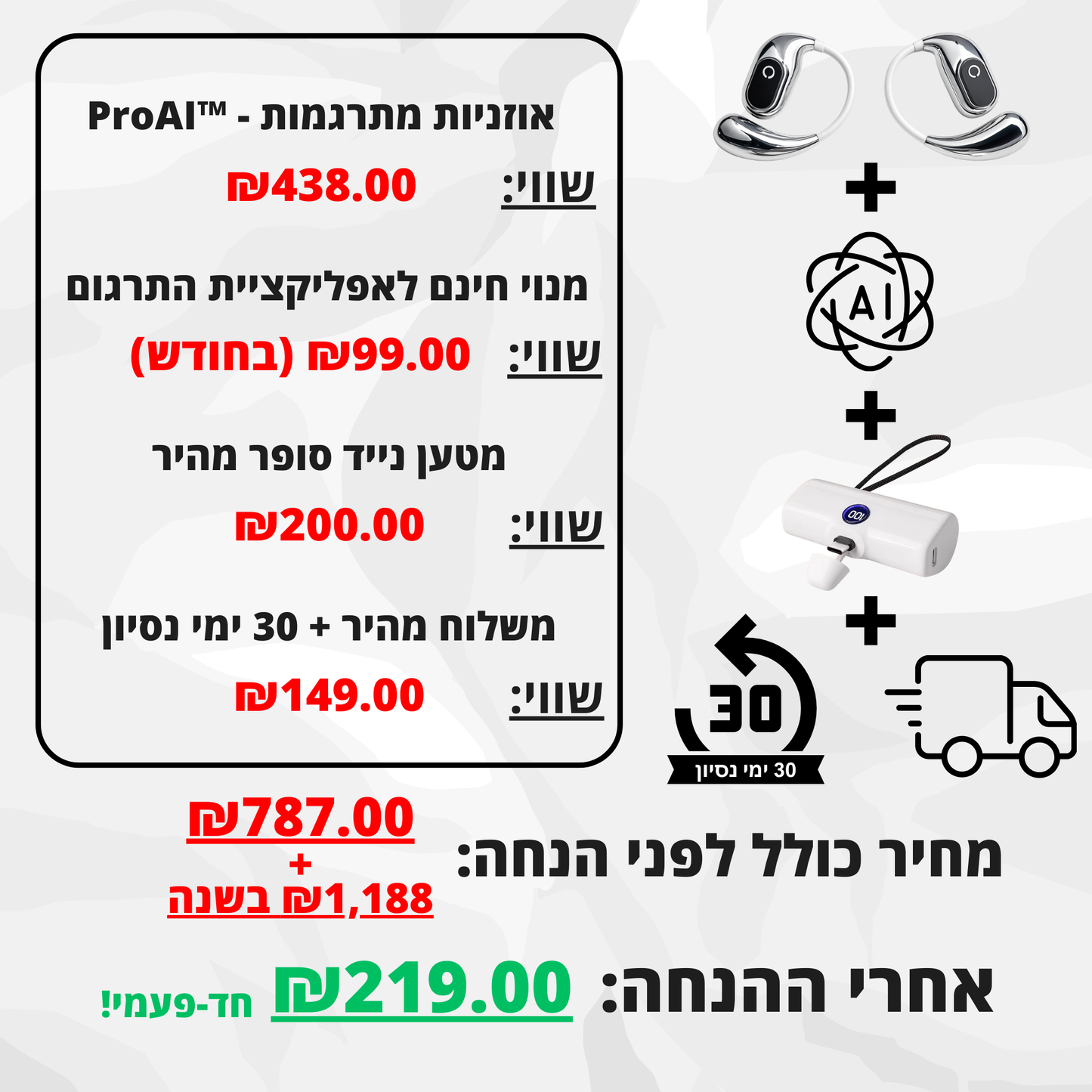 RAVEN ProAI™ - אוזניות מתרגמות